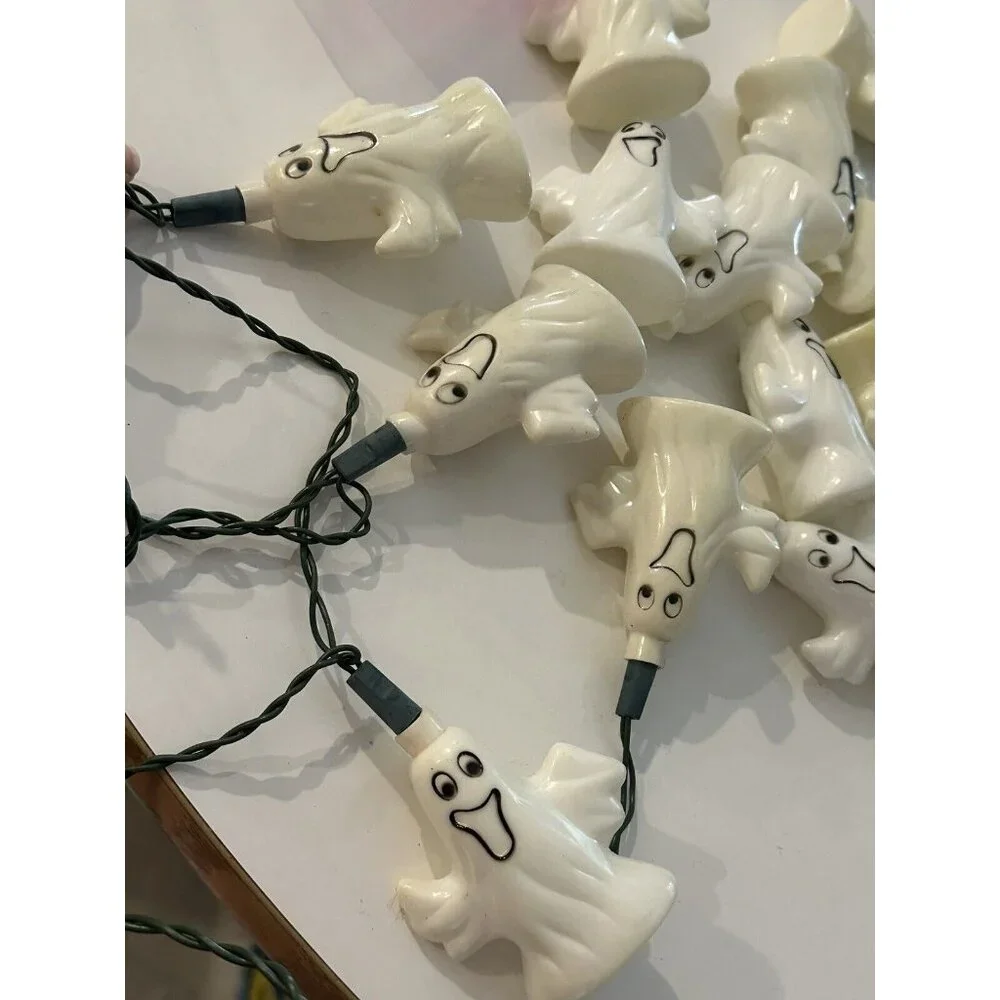 Vintage Halloween Blow Mold Hard Plastic 15 String Lights Ghost Works Two Side
